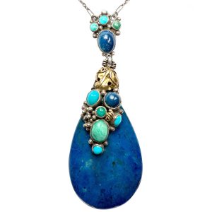 Arts & Crafts gold + silver gem set pendant, Dorrie Nossiter (gm4723)